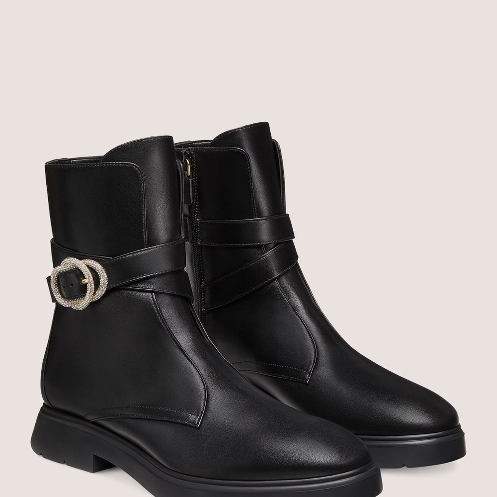 Sleek Black Leather Ankle Booties with Strap